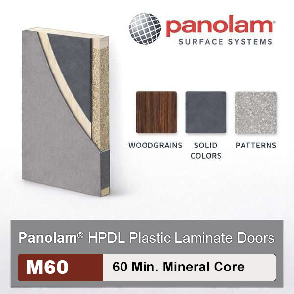 Panolam High Pressure Decorative Laminate Commercial Wood Doors, 60min. Fire Rated Mineral Core