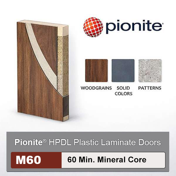 Pionite High Pressure Decorative Laminate Commercial Wood Doors, 60min. Fire Rated Mineral Core