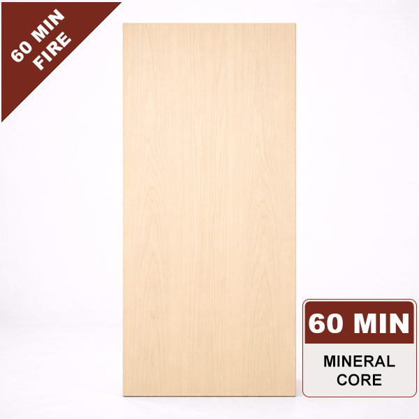 Plain Sliced White Maple Commercial Wood Door, 60min. Fire Rated Mineral Core, Stain Grade