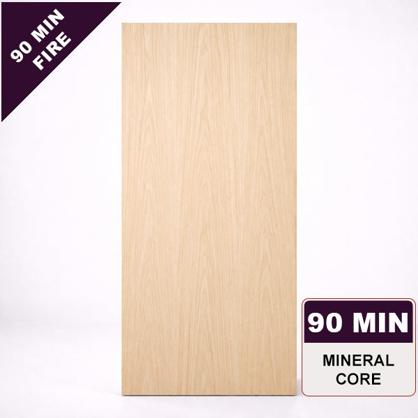 Plain Sliced White Oak Commercial Wood Door, 90min. Fire Rated Mineral Core, Stain Grade
